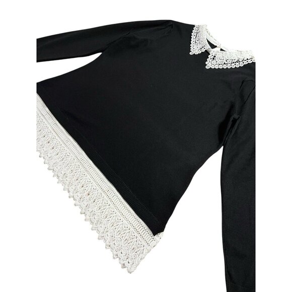 adrianna papell Women Sweater Black White Lace Long Sleeves NWOT - Picture 7 of 10